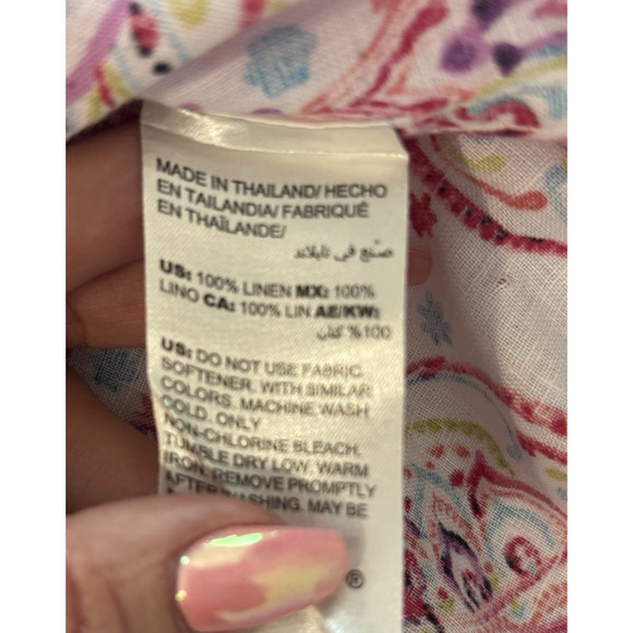 Chico’s Linen Shirt Medium Paisley Button Down No Iron Long Sleeve Blouse - Picture 7 of 7